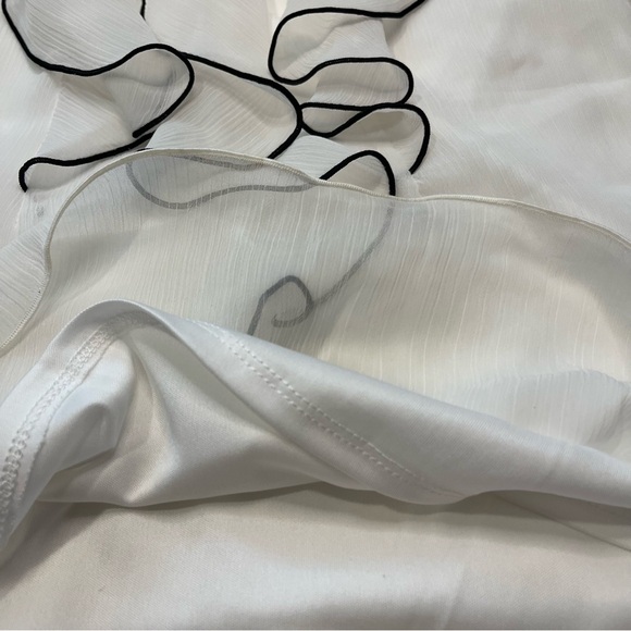 BCX White & Black High Neck Ruffle Trim Sleeveless Top - Picture 4 of 11